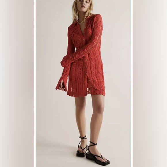 Free People Red Long Sleeve Dress - Picture 1 of 13